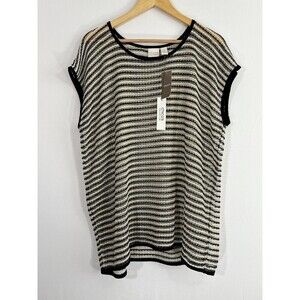 NWT Chico's Collection XL 16 (3) Metallic Pullover Sweater‎ Gold Black Sheer Net